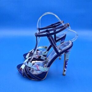 Liliana Blue‎ Floral Vanity -10 5"  Heels Sandal Sample 6.5 EUC
